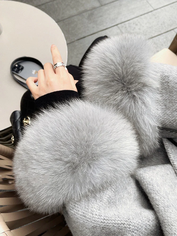 BZVW High End Double-sided Wool Strapping Coat Women's Removable Cuffs Fox Fur Temperament Double-sided Cashmere Short Jacket