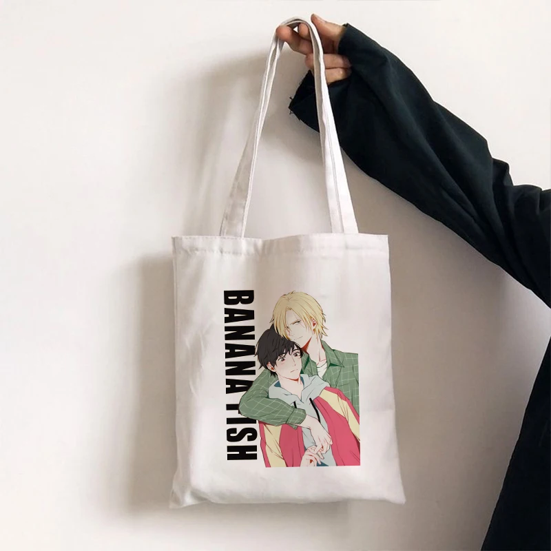 Tas Belanja Tas Belanja Harajuku Tas Tangan Anime Pisang Ikan Yaoi Bl Tas Tote Kanvas Wanita Grafis Tas Bahu Dapat Digunakan Kembali