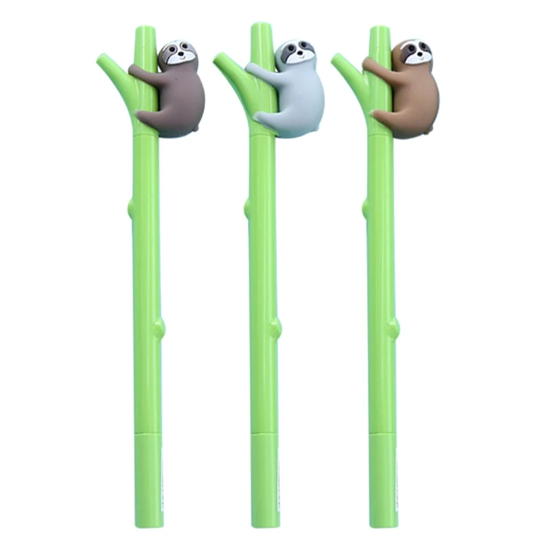 3 Pcs Novelty Gel Pen Blue Gel Pen 3D Sloth Figures Design 0.5mm Signature Pen