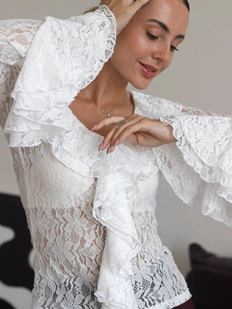 여성 레이스 블라우스 2026 봄 가을 긴팔 블라우스 여성 블라우스 셔츠 오피스 우아한 워크 셔츠 탑 블루사스 무헤르 데 모다