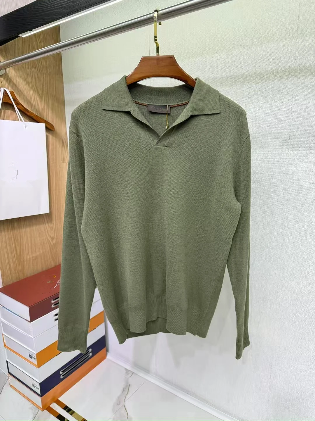 

LP lapel wool-blend knitted POLO men's long-sleeved sweater