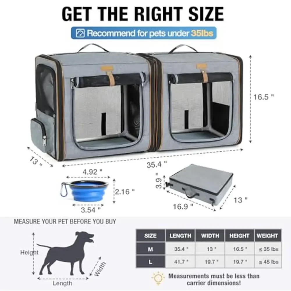 2-in-1 Pet Carrier Playpen Travel Crate Small Medium Large Pets up to 35lbs Collapsible Bowl and Litter Box Included Secure and