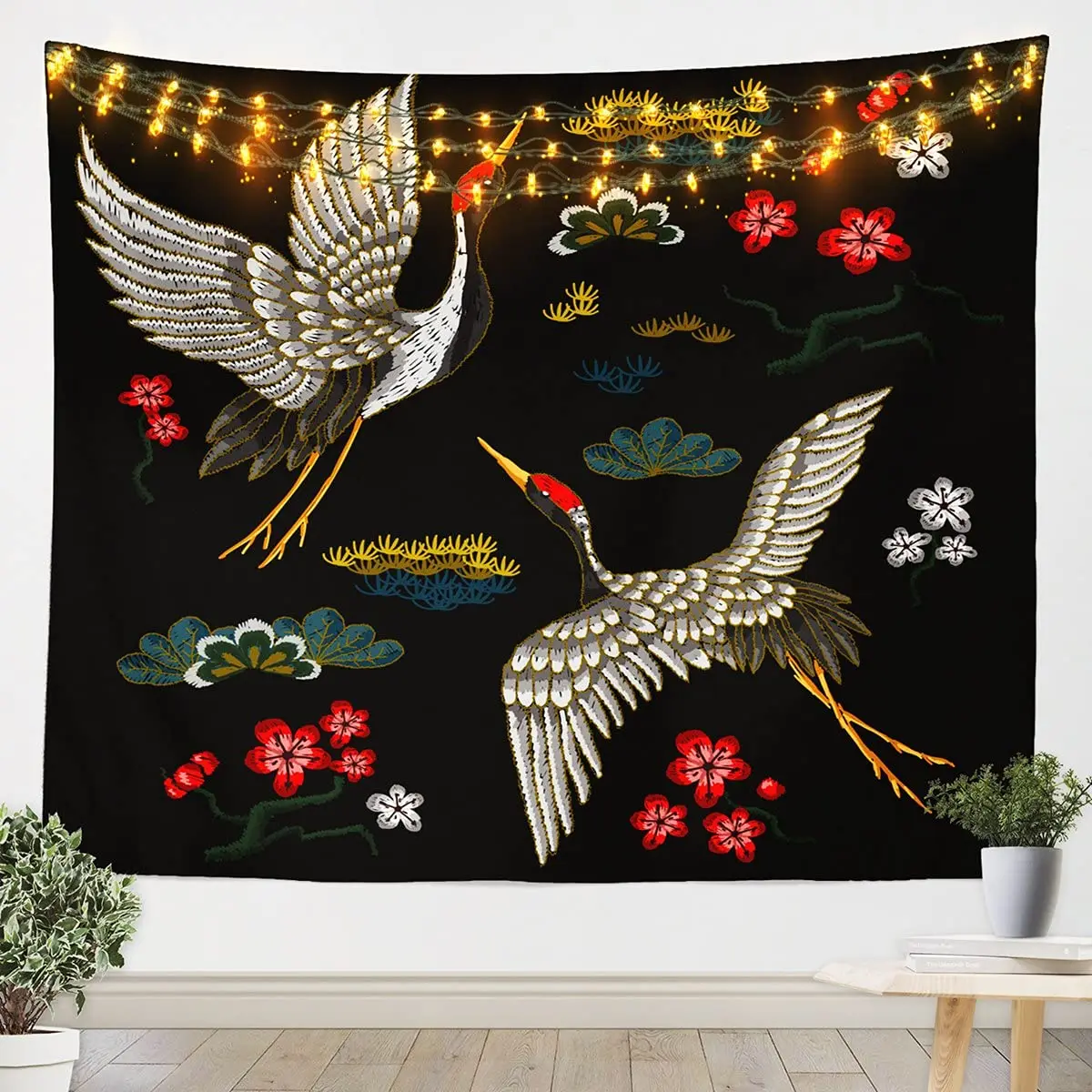 

Гобелен с красным короной и журавлем, дикое животное, зеленые листья, картина дерева, гобелен, настенный гобелен для комнаты, гостиной, спальни, украшение