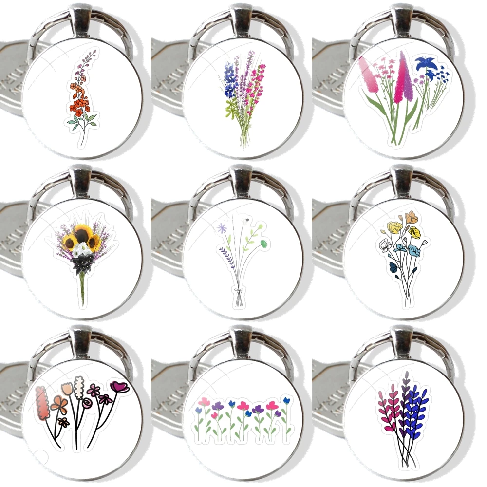 Subtle Genderfluid Pride Flax Sprig Keychain Handmade Glass Cabochon Key Ring Holder Pendant Key Chains Design