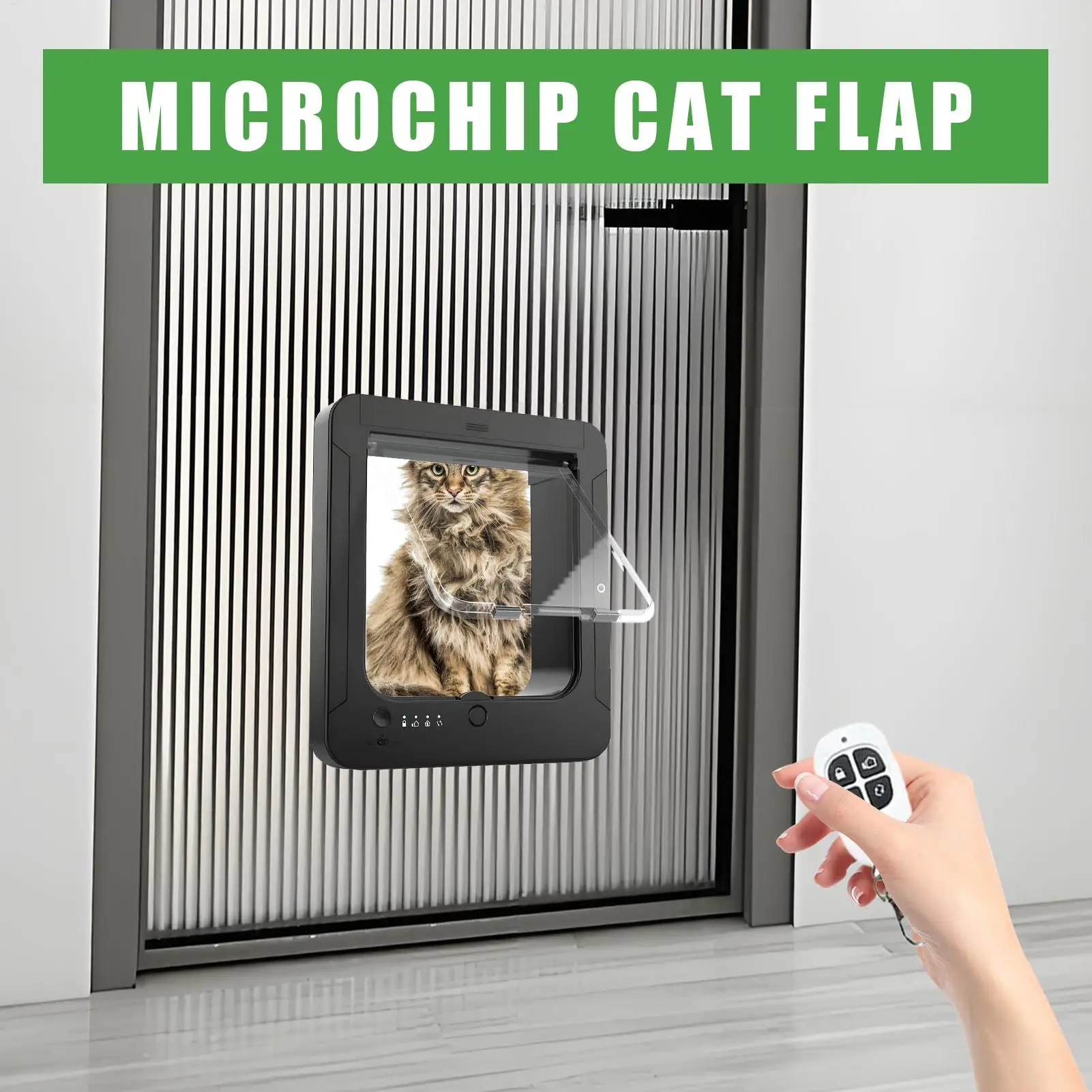 Microchip Cat Door 4-Way Locking Puppy Door With Remote Control And 2 Sensor Collars Flap Opening Cat Gate For Indoor Outdoor