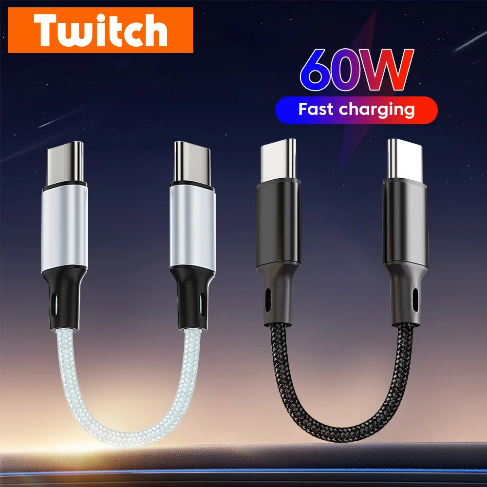Cabo USB C para Tipo C PD 60W 30cm, Cabo de Dados para Carregamento Rápido para iPhone 15 16, Power Bank Samsung, Cabo USB A para Tipo C 25cm