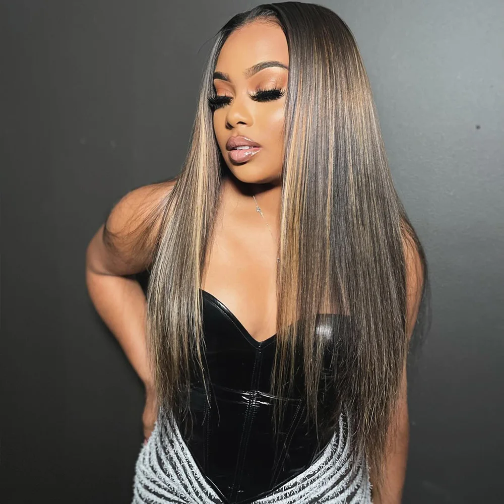 Linhua Brazilian #27 Highlight Omber Straight 13X4 Transparent Lace Wigs Remy 13X6 Lace Frontal Wig 30 Inch Preplucked