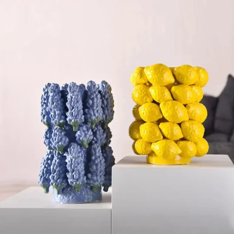 Fruit Ceramic Vase Lemon Orange Grape Modern Simple Indoor Table Decoration Creative Home Decoration Flower Arrangement