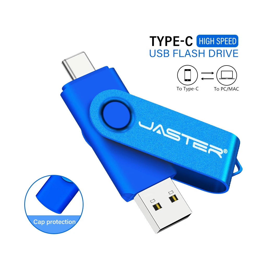 

JASTER Metal Rotatable USB Flash Drive 128GB Free TYPE-C Adapters Pen Drive 64GB High Speed Memory Stick 32GB Free Key Chain