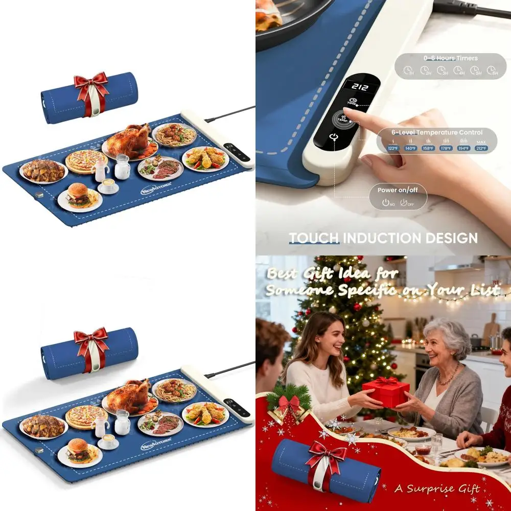 

24x15 Food Warming Mat with 6 Adjustable Temps and Timer, Graphene Heating for Parties and Daily Use, Fruit Frost Blue