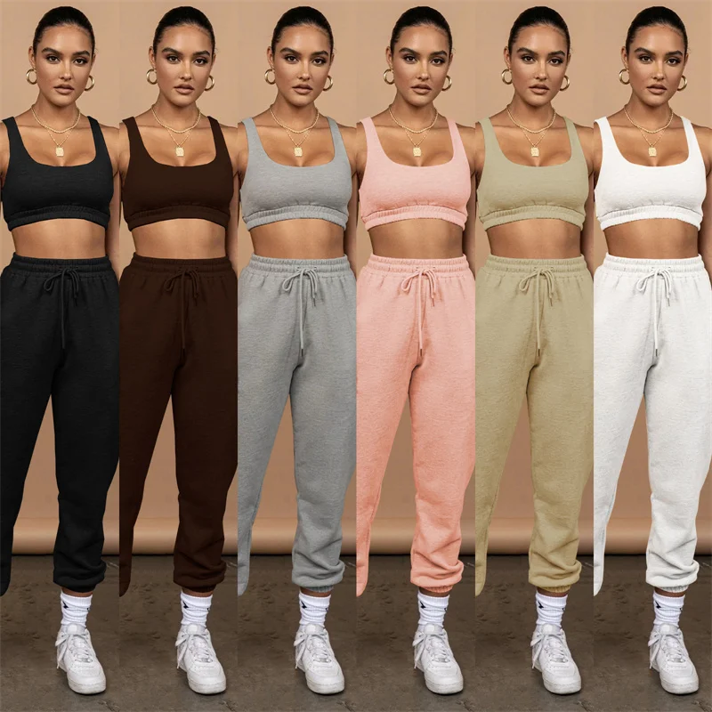 Women's Tracksuits Women Tank Top Pants Two Piece Set Woman Sports Fitness Running Suit Jogging Clothes Solid Vest Trousers Sets