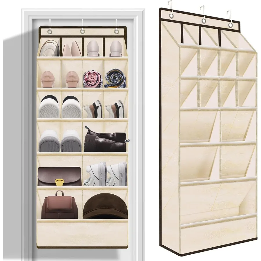 

Over the Door Shoe Organizer with Large Pocket Hanging Shoe Holder for Closet Storage Dorm and Narrow Door Rack up to 20+ Pairs