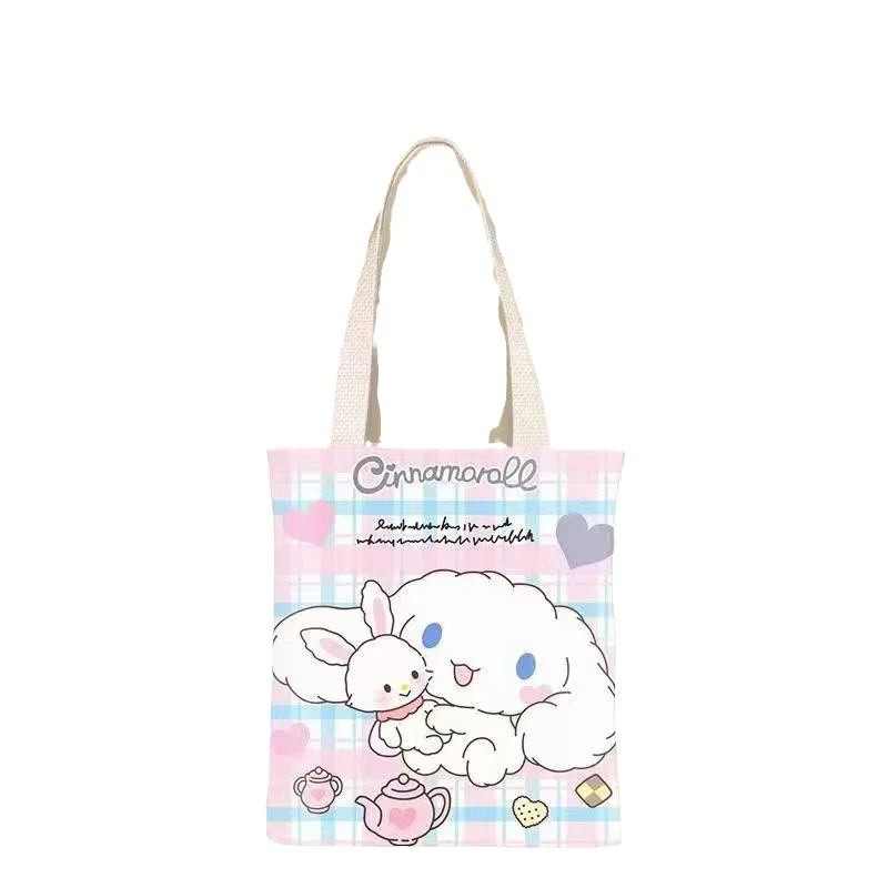 Sanrio Kuromi Handbag My Melody Kawaii Cartoon Cute Student Large Capacity Canvas Bag Books Lunchbox Shoulder Bag Toys Girls