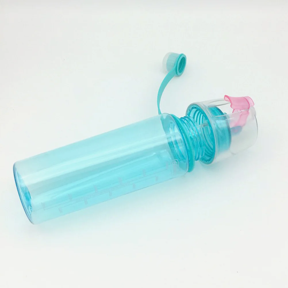 

600ml Cyan Outdoor Water Bottle 2-in-1 Spray Mist Drinking Portable Leak Proof Bottle for Sports Travel Driving Cooling
