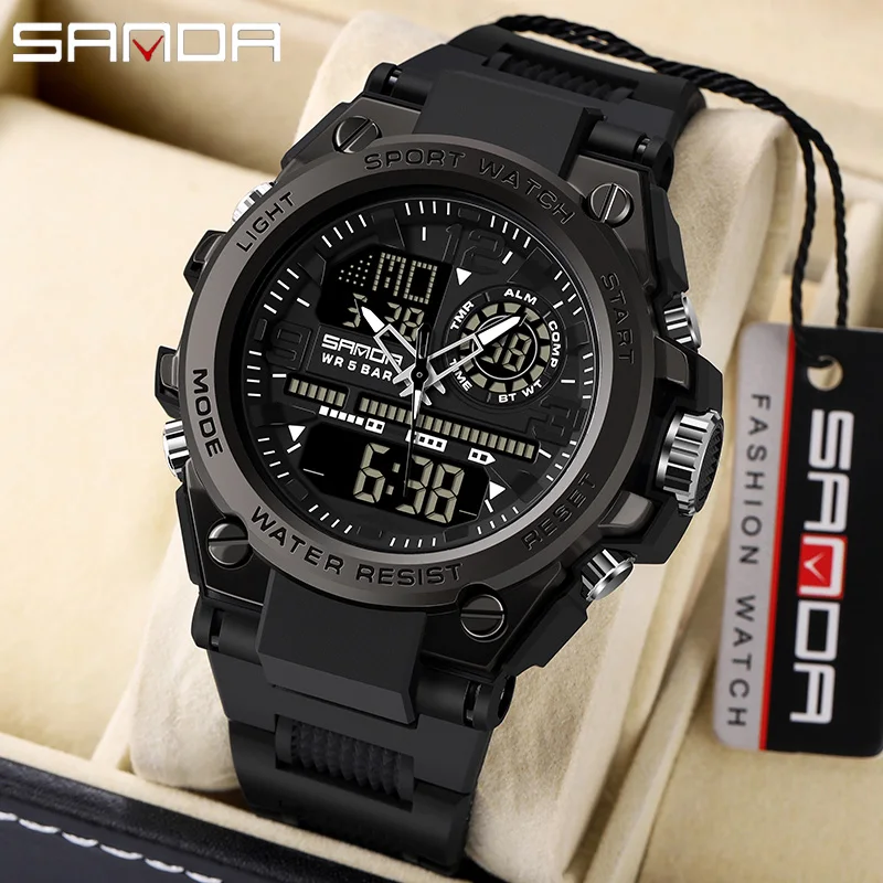 SANDA Military Quartz Watch Dual Display Men Sports Watches G Style LED Digital Military Waterproof Watches Relogio Masculino