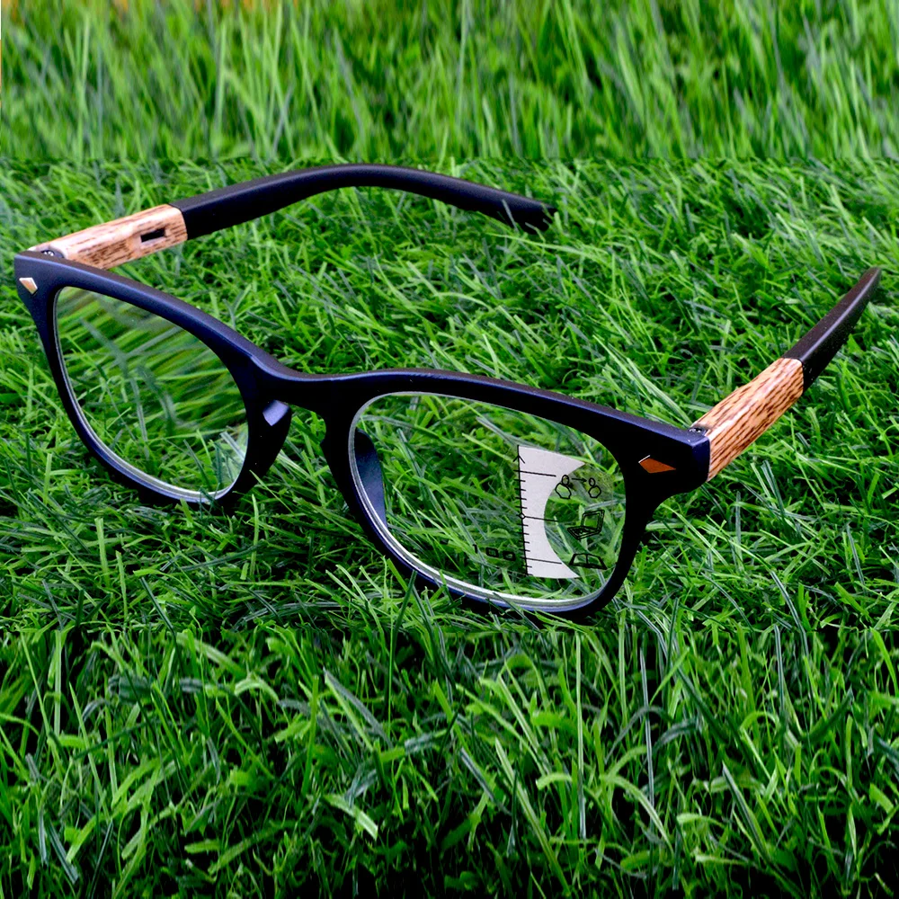 

Handcraft Wood Grain Square Blue Frame Men Progressive Multifocal Limited Reading Glasses +0.75 to +4