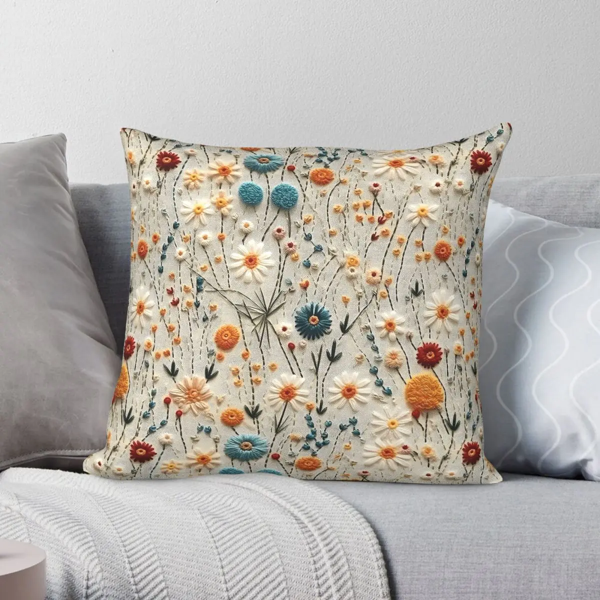 Cottage Dreams Wildflowers Square Pillowcase Polyester Linen Velvet Pattern Zip Decorative Home Cushion Cover
