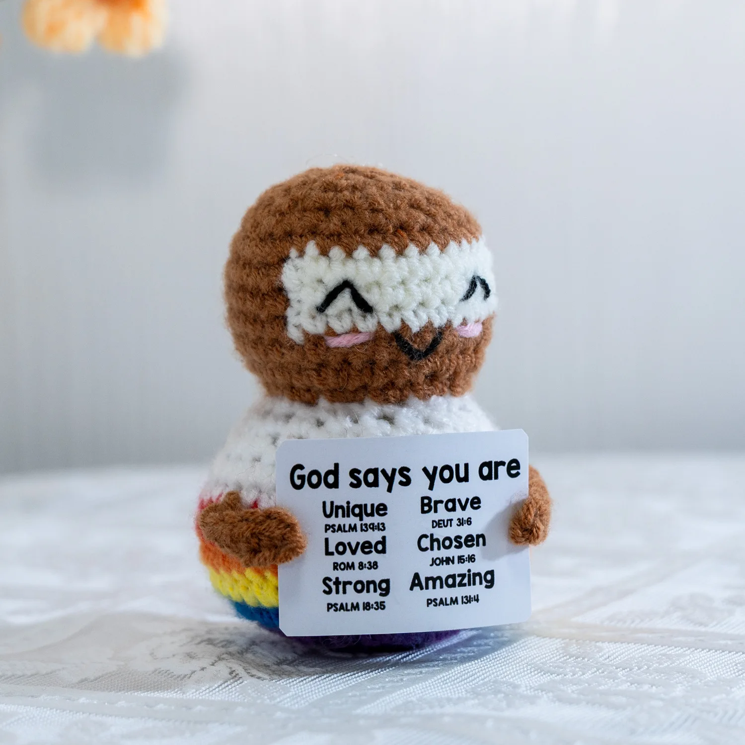 Cute Positive Crochet Jesus Easter Ornament Handmade Knitted Religious Inspirational Small God Jesus Doll Home Room Decoration