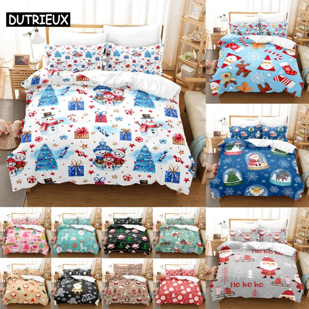 

Christmas Duvet Cover Set King Size 230x260 Single Double Bed Queen Full Blue Quilt Case Linen 3D Pillowcase Twin Bedding Sets