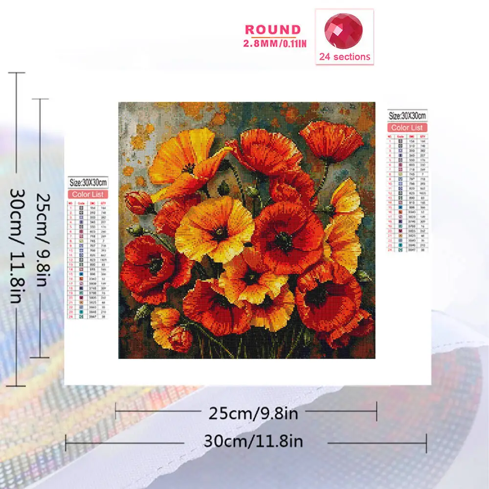 Diamond Mosaic Poppy Flower Suitable For Beginners Embroidery DIY Picture Rhinestones Painting Handmade Gift