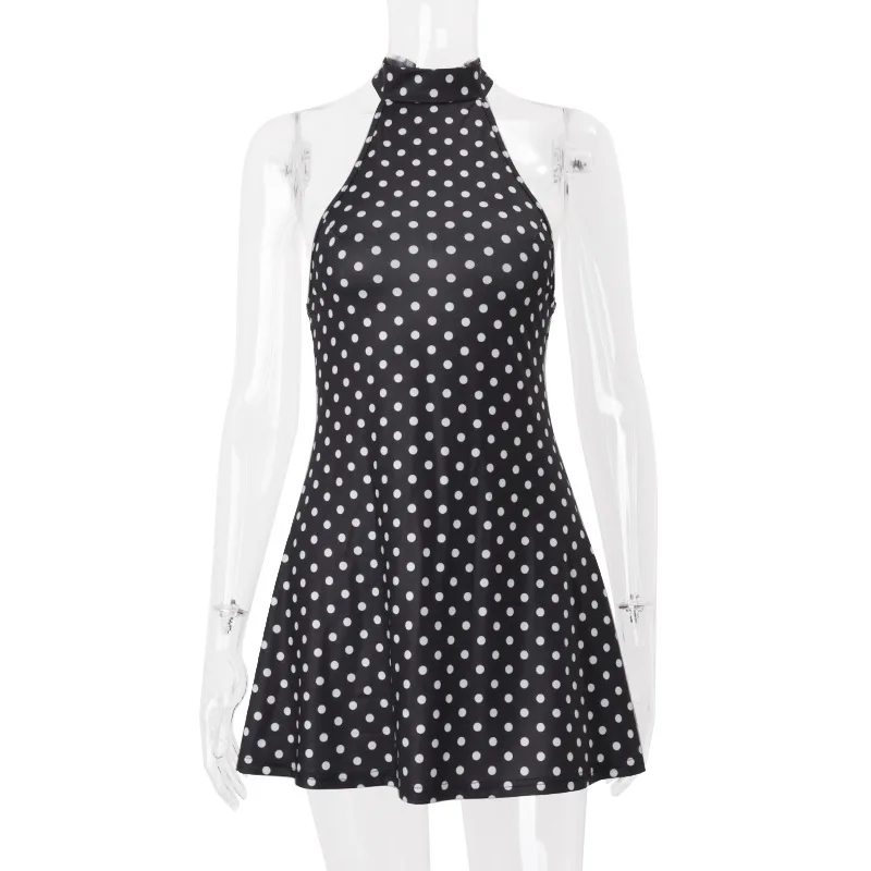 Elegantes, schulterfreies Minikleid mit Polka-Dot-Muster, ärmellos, rückenfrei, hohe Taille, Neckholder, Y2K-Sommermode, Club-Party, Damenkleid – Detail 21