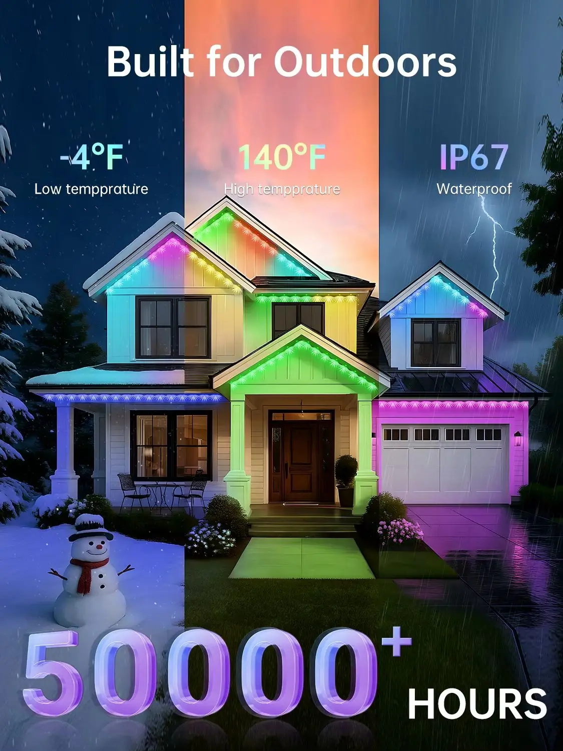 New Black RGB Eaves LED Lights Permanent Outdoor Lights String APP Bluetooth Light Strip Scene Modes House Party Wedding Light