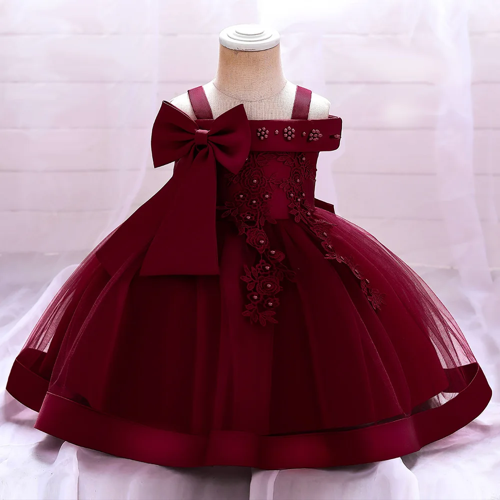 6 12 24 36 Months Baby Girls Dress Big Bow Wedding Party Elegant Little Princess Dress Kids Birthday Present Christmas Vestidos