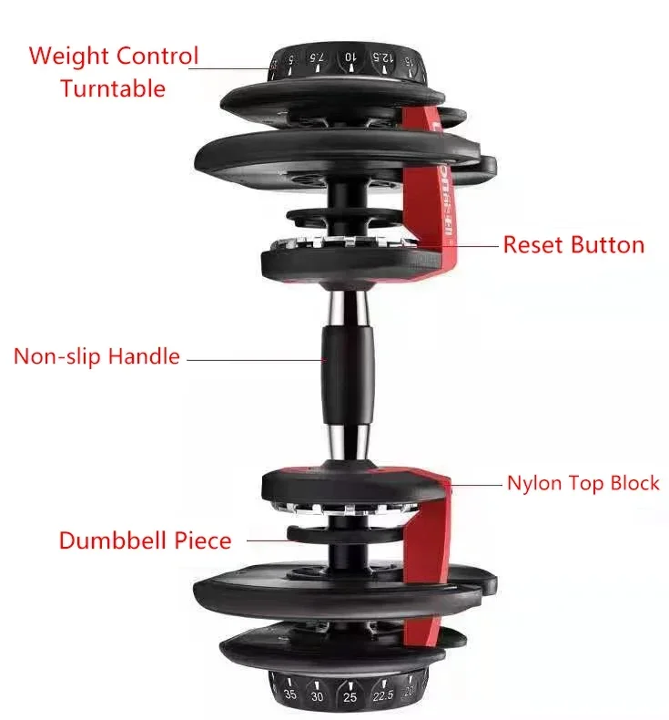 In Stock Fitness Free Weights Barbell Dumbbells 24KG 52.5LB Gym Equipment Adjustable Dumbbell Set For body building