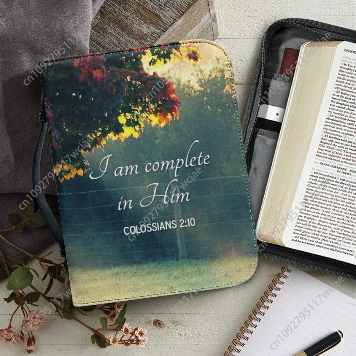 

Women's Bible Bag New Bible Praise Poetry Print Bible Cover Case Zippered Handle Handbag Practical Study Book Holy Storage Boxes