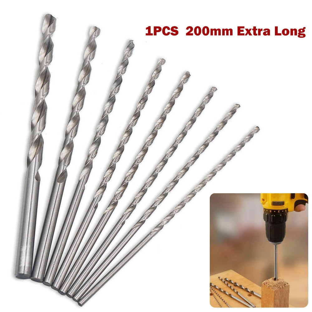 200mm Extra Long Twist Drill Bits High Speed Steel HSS Drill Bits Hole Saw Cutter For Wood Steel Metal Alloy Drilling 2-10mm