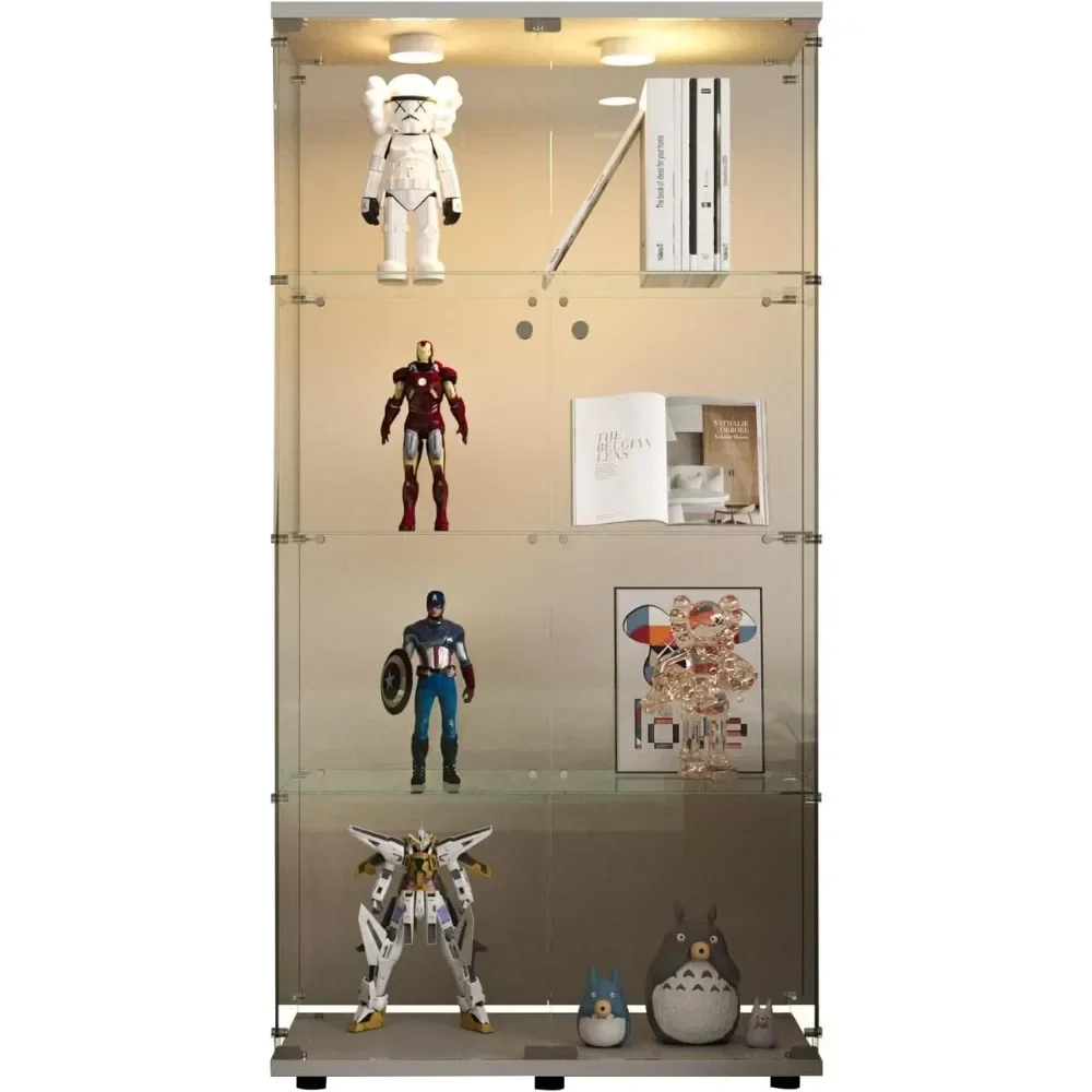 Glass Cabinet Display case with LED Lights Glass Doors with Lock Figure Clear Display Cases Curio cabinets  White