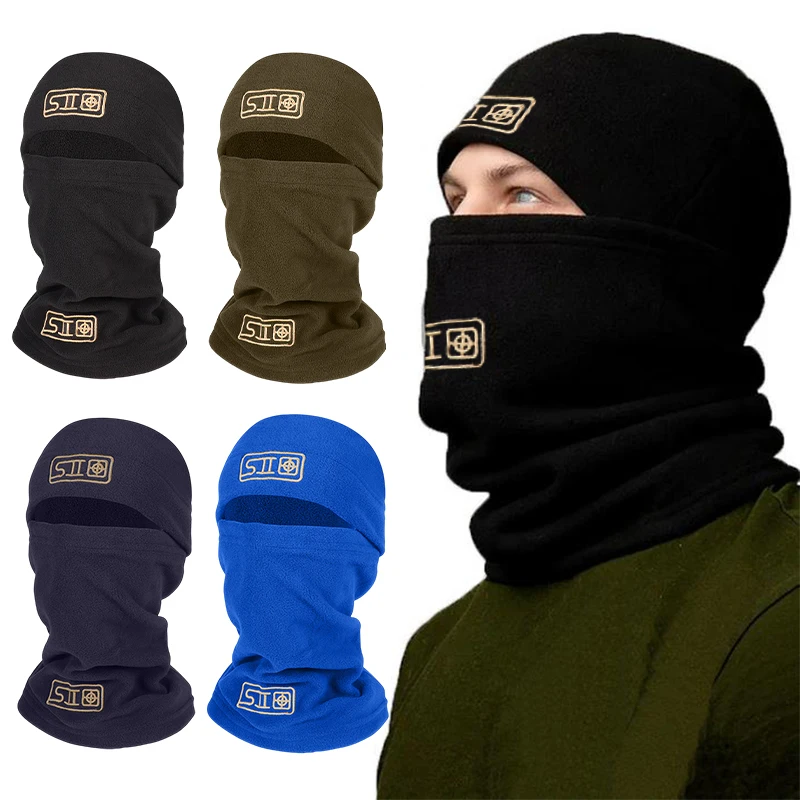 Winter Fleece Hat Scarf Set Men Face Warmer Beanies Thermal Head Cover Face Mask Unisex Outdoor Cycling Sports Scarf Caps