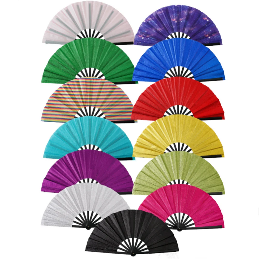 New Sparkling Folding Fan Bright Color Rainbow Starry Sky Festival Performance Hand Fans Women Girl Party Supplies Dance Fan