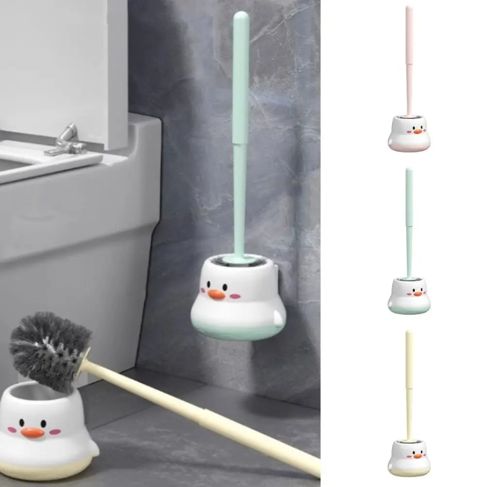 Cartoon Cartoon Chick Toilet Brush Wall-Mounted with Plastic Holder Toilet Bowl Cleaner Non-Slip Easy To Clean