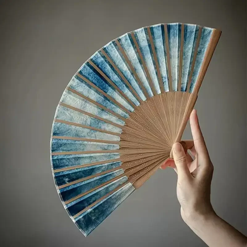 Deep Sea Folding Fan National Style Handmade Folding Fan Women's Hanfu Cheongsam Dance Antique Gifts Men