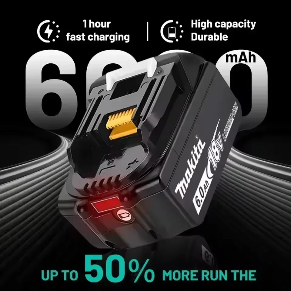 แบตเตอรี่ Makita รุ่น BL1860B 18V 6.0Ah LXT ลิเธียมไอออน ชุดอุปกรณ์ ชาร์จได้ ใช้แทนแบตเตอรี่เครื่องมือไฟฟ้าไร้สาย เลื่อย พร้อมที่ชาร์จ