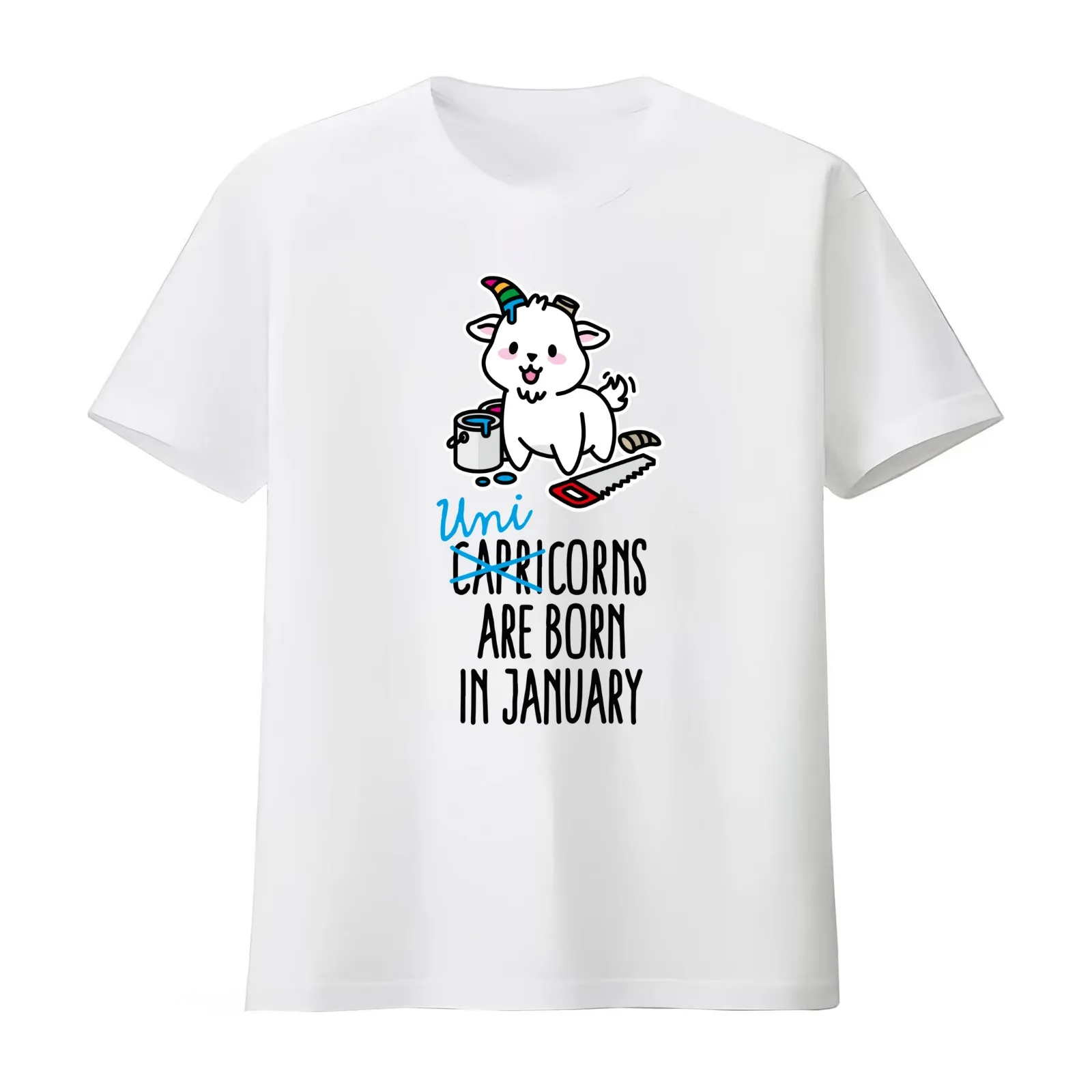 Capricorns are born in January unicorn Capricorn T-Shirt Summer Casual Cotton Tee Oversized Streetwear Tops Unisex Men Women