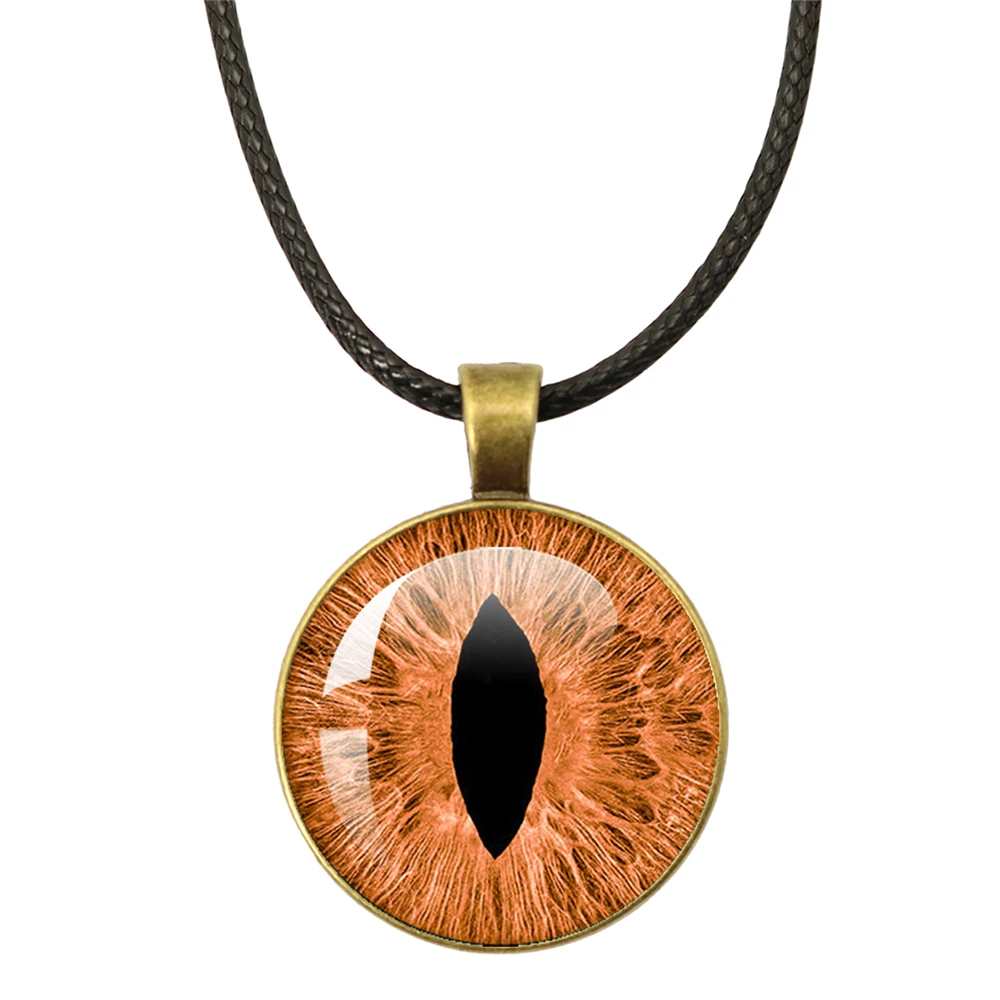 Evil Eye Necklace Blue Violet Green Sauron Dragon Eye Necklaces Glass Cabochon Pendant Leather Rope Necklaces Jewelry Charm Gift