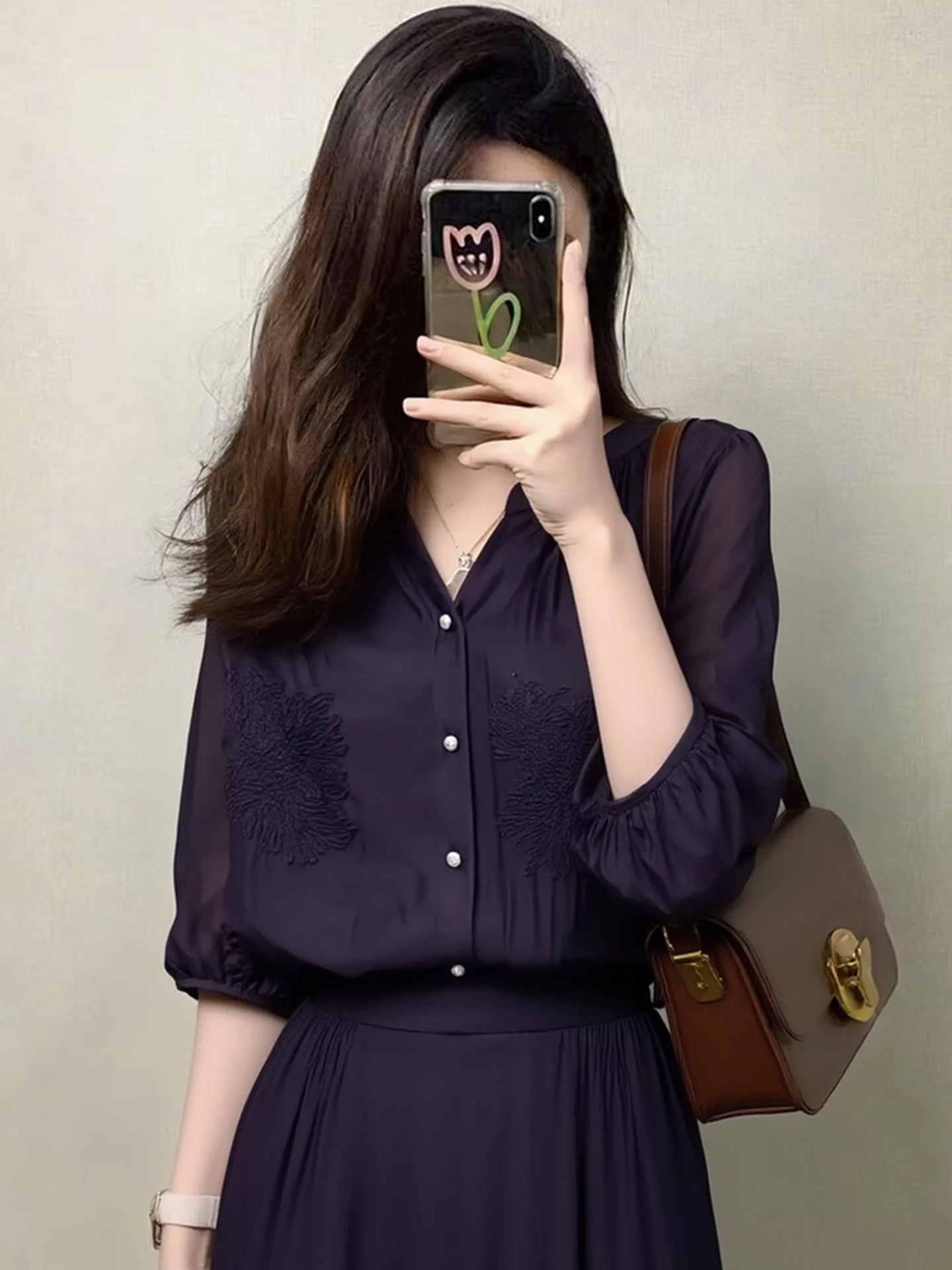 

Spring New Fashionable Casual Loose Single-Button Design Slimming European Style Shirt Elegant Chic Silk Women's Top