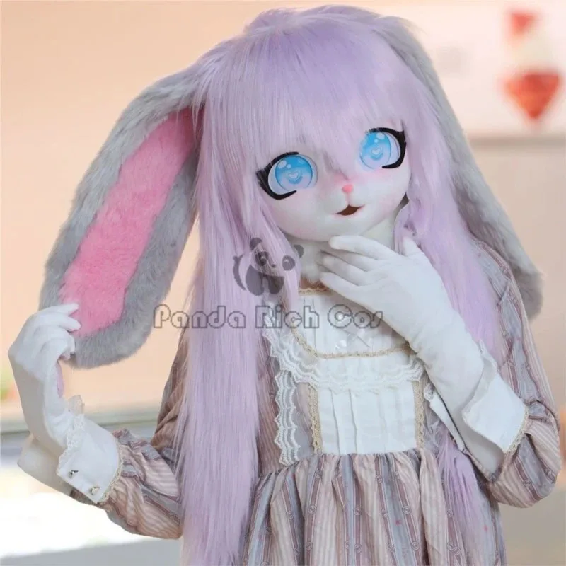 qq78Request7Fursuit Kigurumi Mask Furry Costume Sweet Lolita Lop Ear Rabbit Animal Doll Kig Paws Head Base Fursuit Cosplay Costu