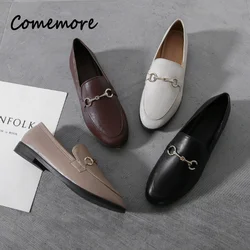 Comemore 2026 Spring Women Slip on Loafer Spring Fashion Ladies British Metal Flat Shoes Pumps Female Green Casual Leather Flats