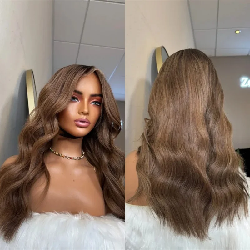 Women's Wig 13x4 Ombre Chocolate Brown Highlights Synthetic Lace Front Wig High Friendly Realistic Look Wig Small/Large Size Cap
