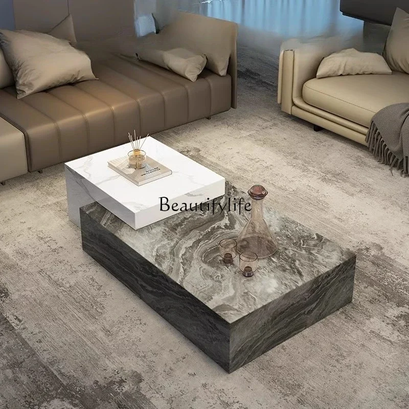 

ls 04Italian simple small apartment Nordic style living room office telescopic rock slab rectangular coffee table