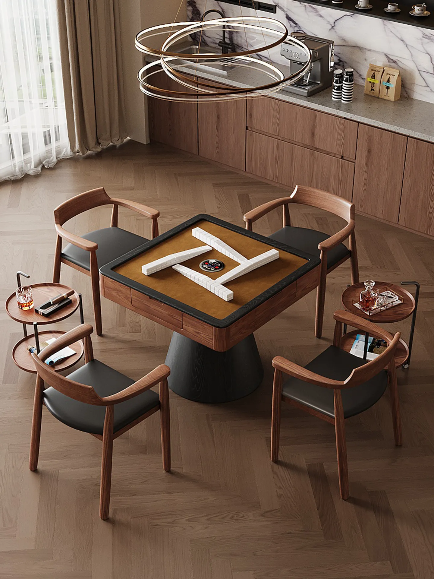 Mahjong table, dining table, dual-purpose, medieval style, advanced sense, solid mahjong machine, automatic multi-functional