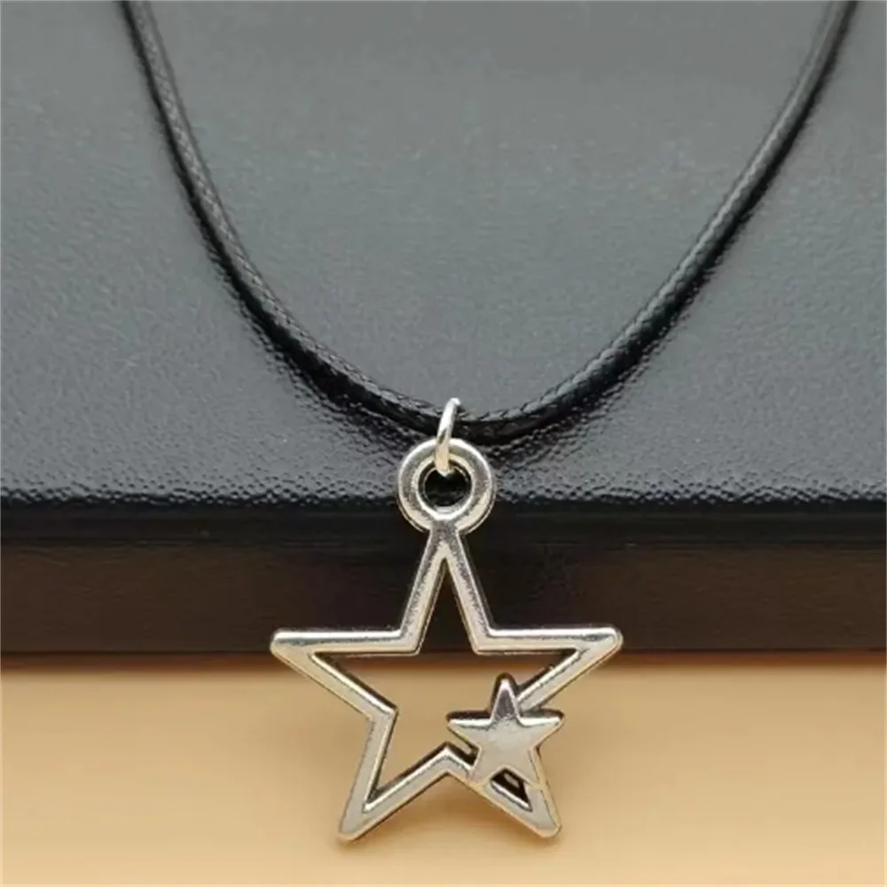 Newest Fashion Tibetan Hollow Double Star Pendant Necklace Choker Charm Black Leather Cord Factory Price Handmade Jewelry Gifts image 5