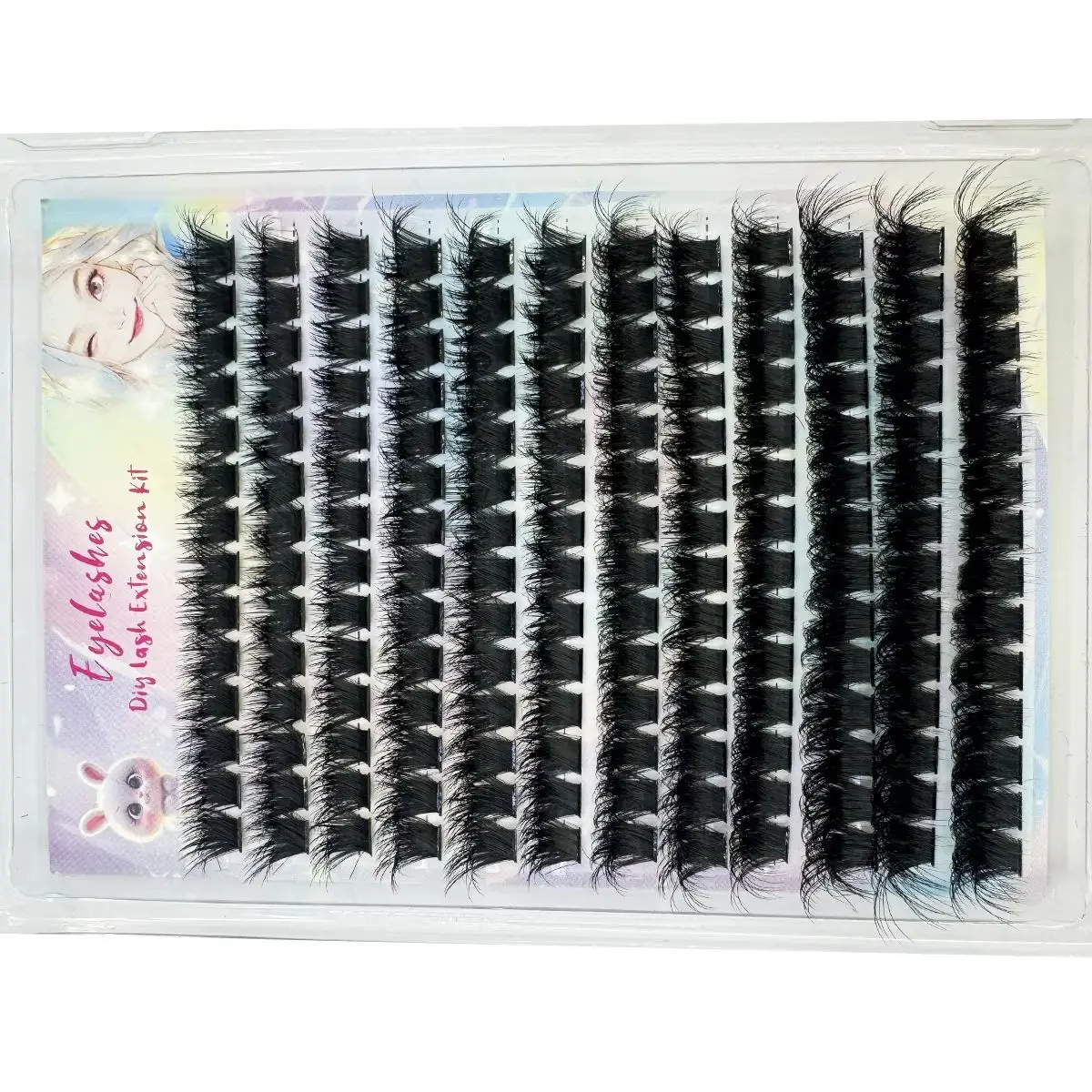Kit de extensão de cílios fofos 60d + 80d + 100d, conjunto de extensão de cílios grossos, 10-18mm, kit de cílios únicos, faça você mesmo