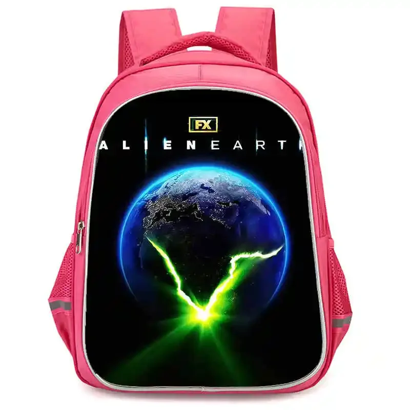 

Рюкзак для девочек Disney с двойным карманом на молнии, розовые школьные сумки с изображением инопланетянина: земли, прочные детские сумки 16 дюймов для школьников