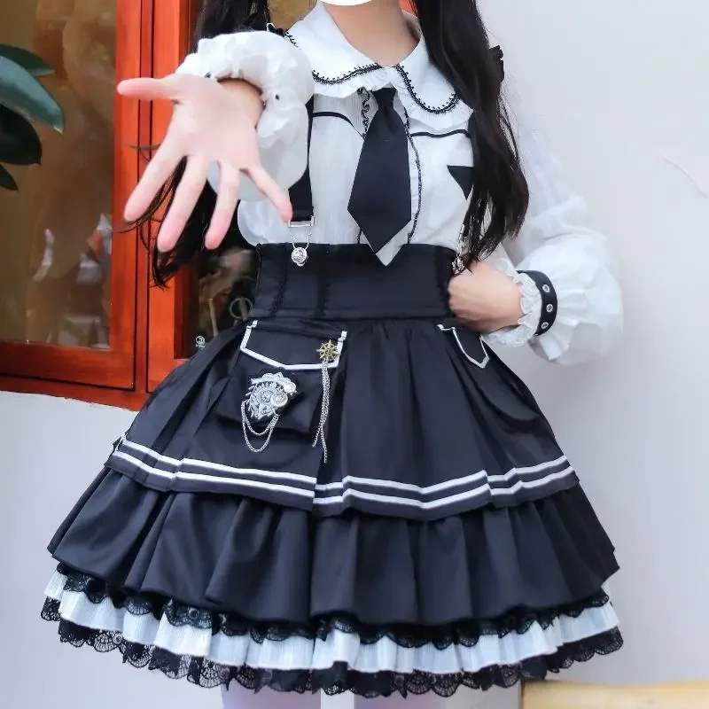 SOIOMES【en stock】 COS de Miss Tuji, uniforme de Lolita dulce y lindo, vestido con banda trasera, conjunto de camisa Lolita de estilo militar para mujer, 2 piezas