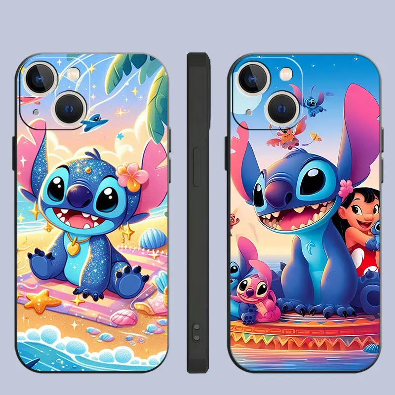 Funda para Apple iPhone 11 13 15 14 Pro Max 12 Mini 7 8 Plus XR X XS SE 6 6S funda de teléfono suave negra TPU dibujos animados lindo Stitch