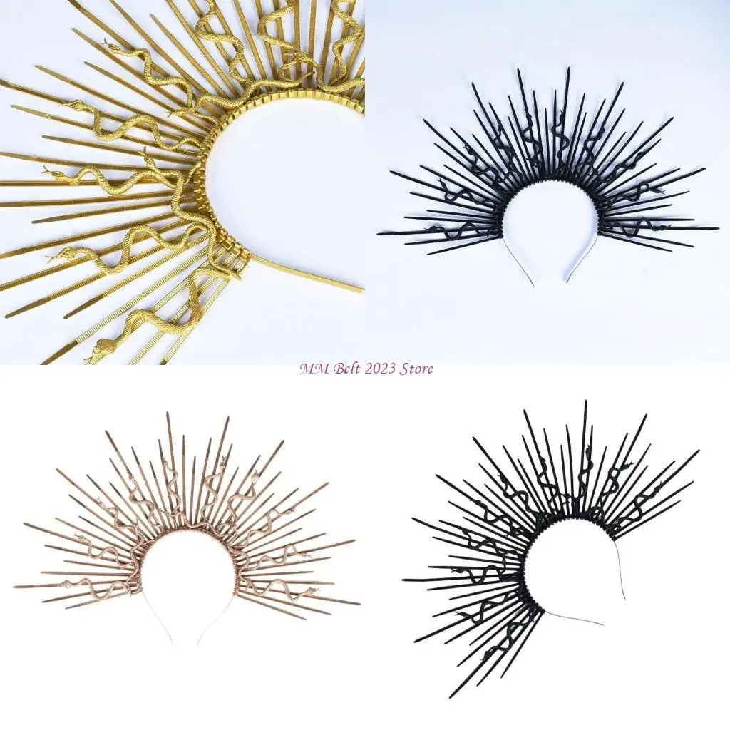 49me-ユニセックスゴシックパンクスネークヘアフープ芸術的なヘアバンドロックコンサートライブハウススネークスパイクダークかぶと